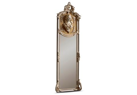 ٍٍSumptuous and Sensational large Louis XV Rococo style Pier Grand Pillar Mirror, hand carved with Rococo and Rocaille elements, painted in white and patinated, The top crested with rocaille scrolled acanthus blossoming motifs surmounting a main figure of delicate gesso female figure hand carved in extreme beauty, surrounded with olive branches, with a background finished in an elegant beige color, surrounded with pearl border, The large beveled mirror plate inset concave frame ornate with rococo moldings and internal pearls border, terminating with C scrolled pierced acanthus leaves on shell on each corner